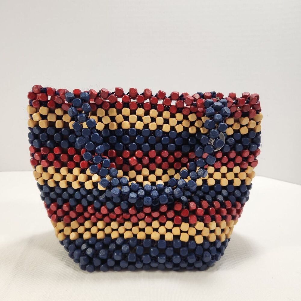 The SAK Montara Wood Hand-Beaded Small Tote Red Blue Tan Patriotic USA Summer - Picture 3 of 16